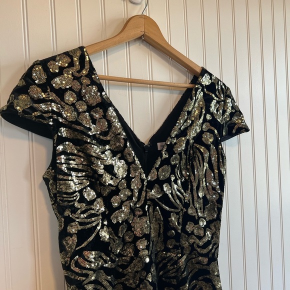 Dress the population Zoe sequin mini dress “The Talk” velvet sequin black large - Picture 5 of 11